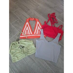 Womens Crop Top Bundle Shein‎ Orange Crochet Halter Top Red Tie Tank Top Medium
